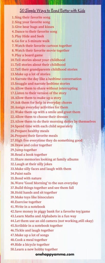 50 Simple Ways to Bond Better with Kids Infographic
