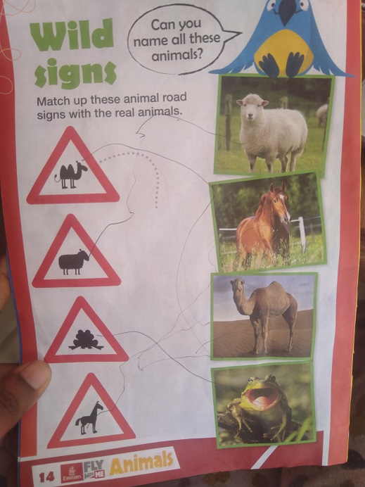Matching pairs of animals on a worksheet for One Happy Amma fun toddler activities to do with toddlers