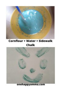 Cornflour, Water and Sidewalk Chalk Powder for Sidewalk chalk paint idea for kids on One Happy Amma Cornflour, Water and Sidewalk Chalk Powder for Sidewalk chalk paint idea for kids on One Happy Amma