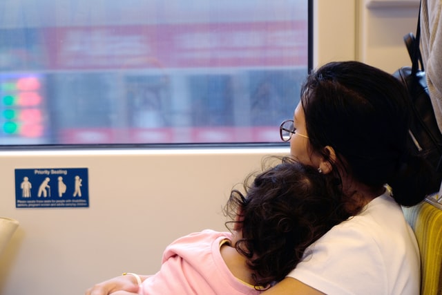 Mother and daughter on a train
