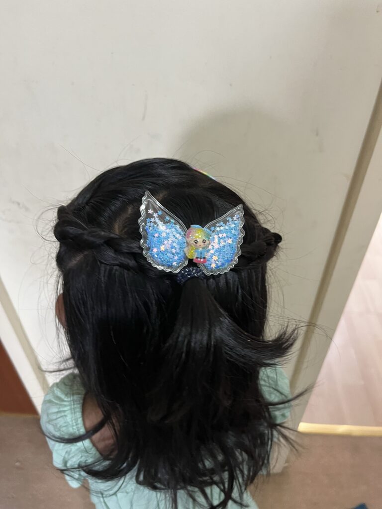 Braided half-tie as a kids hair style in onehappyamma