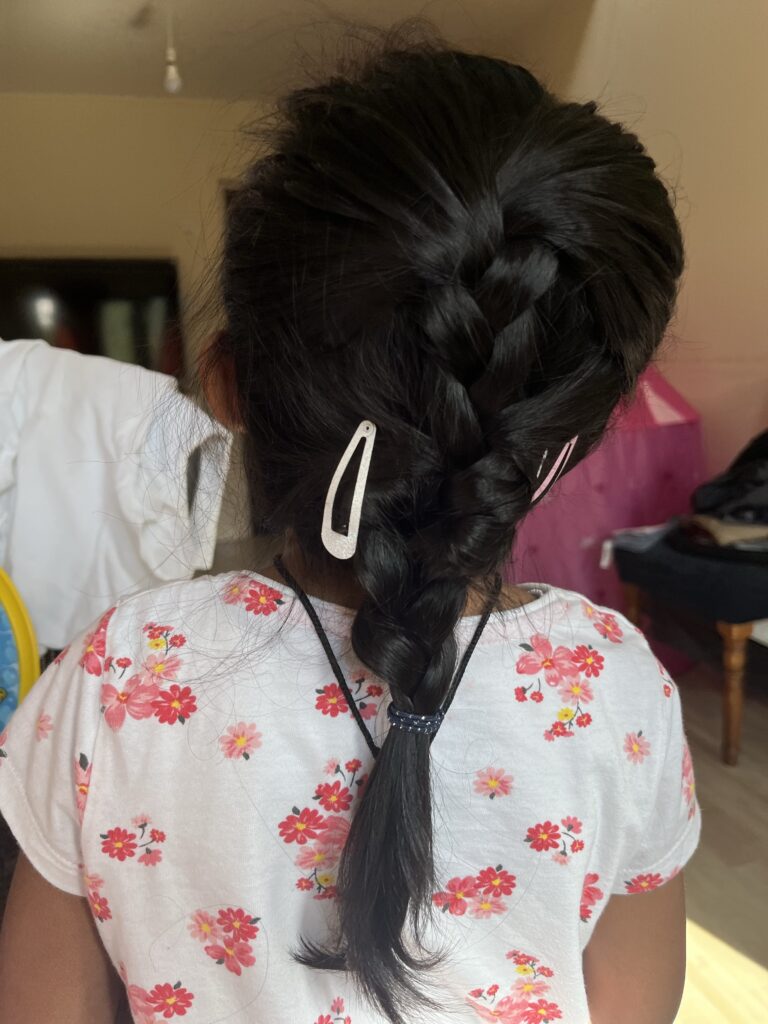 French plait as a kids hair style on onehappyamma.